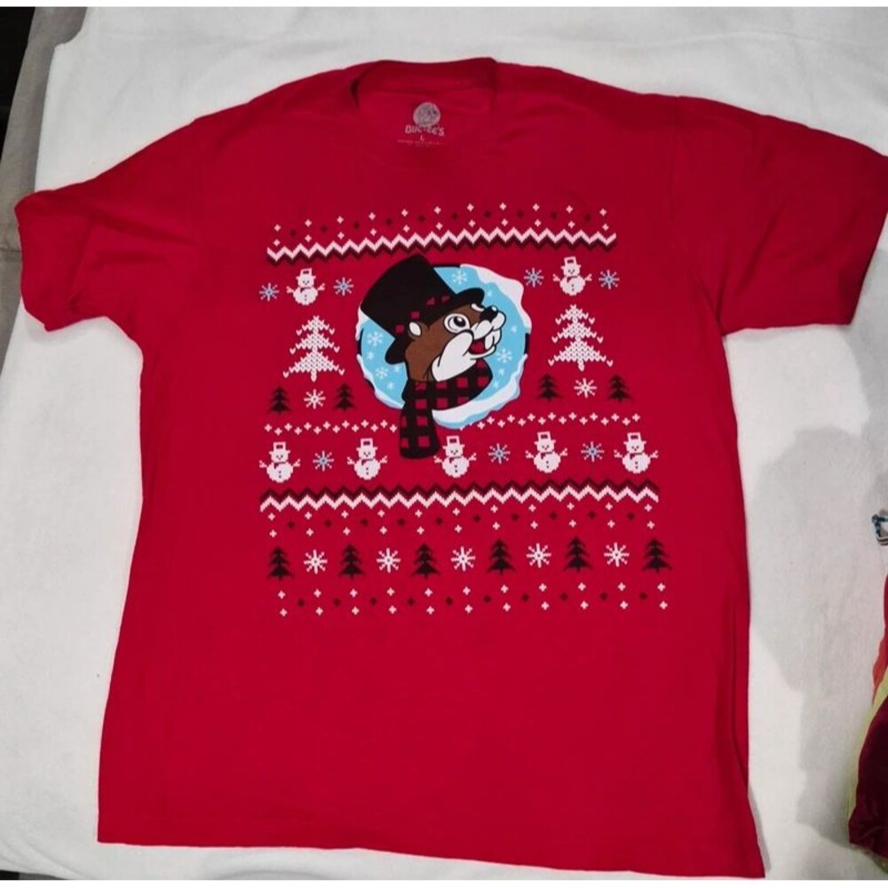 Buc-ee's Red Holiday/Christmas Adult Unisex T-Shirt Size L